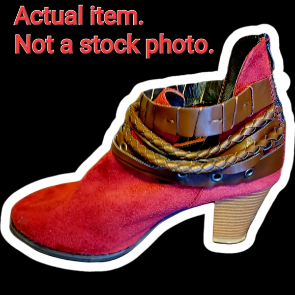 NWOT Cowgirl rock! Strappy 3" high-heeled boots EU 42 (9 1/2 US) Red suede - Picture 9 of 9